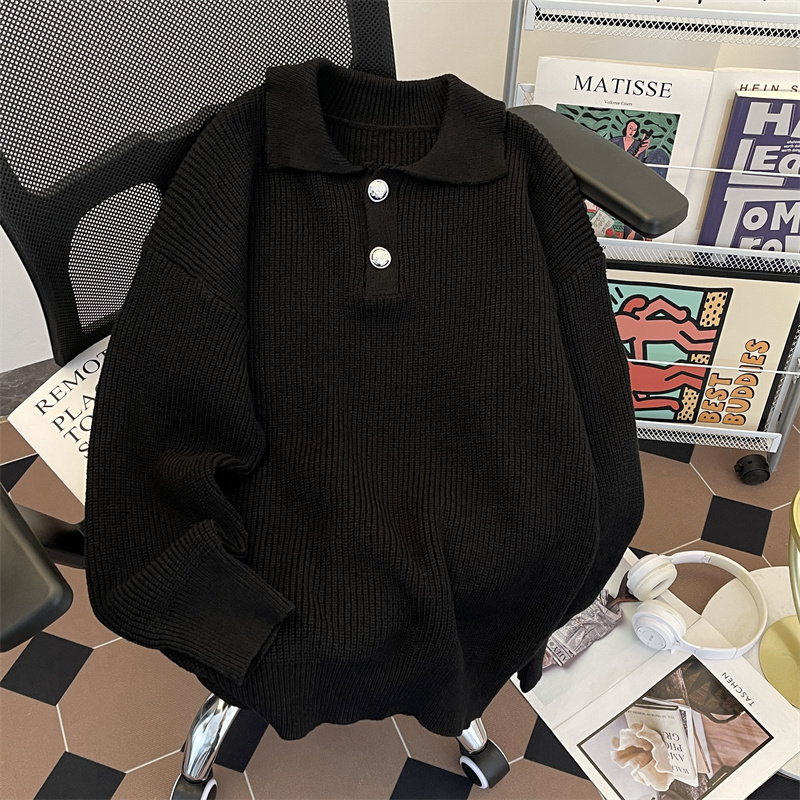 Japanese Style Couple Polo Collar Sweater for Men and Women, Autumn and Winter Korean Style Loose Versatile Youth Solid Color Turn-Down Collar Knit Top Japanese Style Couple Polo Collar Sweater for Men and Women, Autumn and Winter Korean Style Loose Versatile Youth Solid Color Turn-Down Collar Knit Top