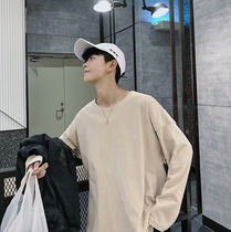 Long sleeve T-shirt men autumn autumn clothes Korean trend loose round neck solid color white T-shirt mens base shirt