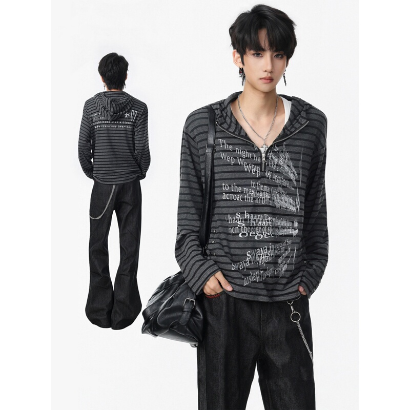 Niche Subculture Half-Zip Hoodie Sweatshirt for Men and Women, American Dark Style Striped Letter Print Long-Sleeve Top Niche Subculture Half-Zip Hoodie Sweatshirt for Men and Women, American Dark Style Striped Letter Print Long-Sleeve Top