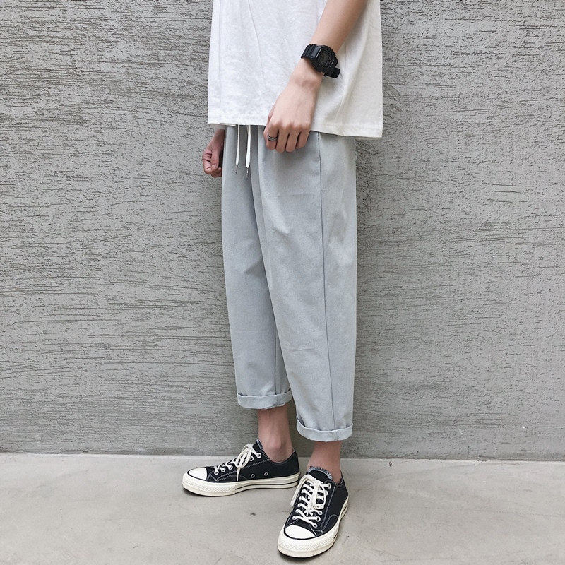 Summer loose casual pants male Korean version trendy movement Harenpitun Sensation Harbor Wind Sensation 90% Pure Color Straight Straight Pants
