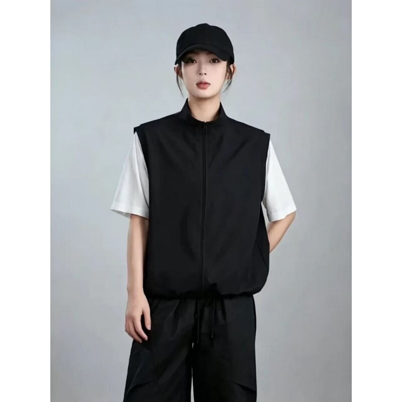 American Casual Fake Two-Piece Short-Sleeved T-Shirt for Men in Summer, Stand-Up Collar Zipper Layered Top, Outdoor Quick-Drying Vest Jacket