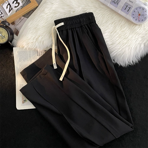 Летний тонкий шелковый пиджак классического кроя, трендовые штаны, повседневные брюки, свободный прямой крой, в корейском стиле