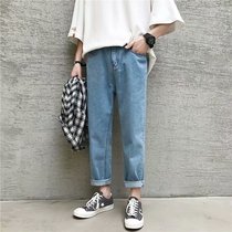 Autumn jeans men Korean version of the trend straight tube simple solid color loose wild wild student leisure ankle-length pants male