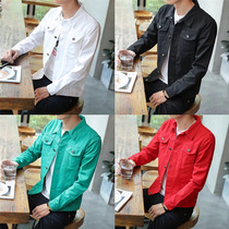 Spring and Autumn Mens thin trend Korean version of slim handsome white denim jacket youth ins Super fire social jacket