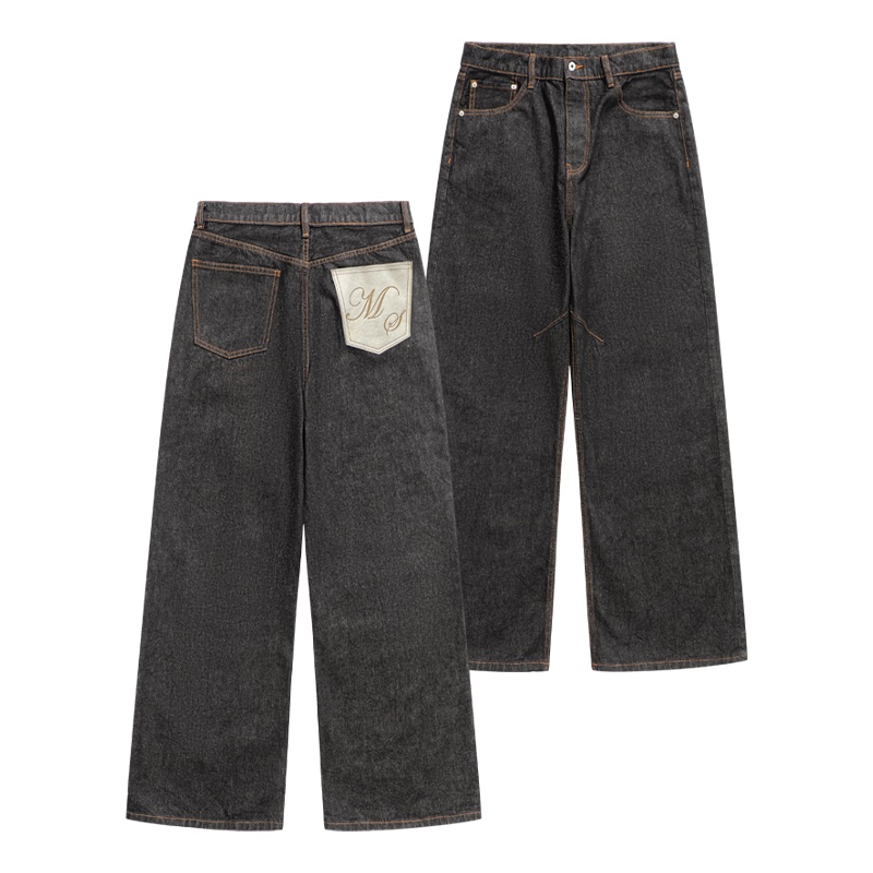 Manuscript Horsehair Okayama Raw Denim 14.5 oz Men's Original Color Baggy Wide-Leg Black Jeans