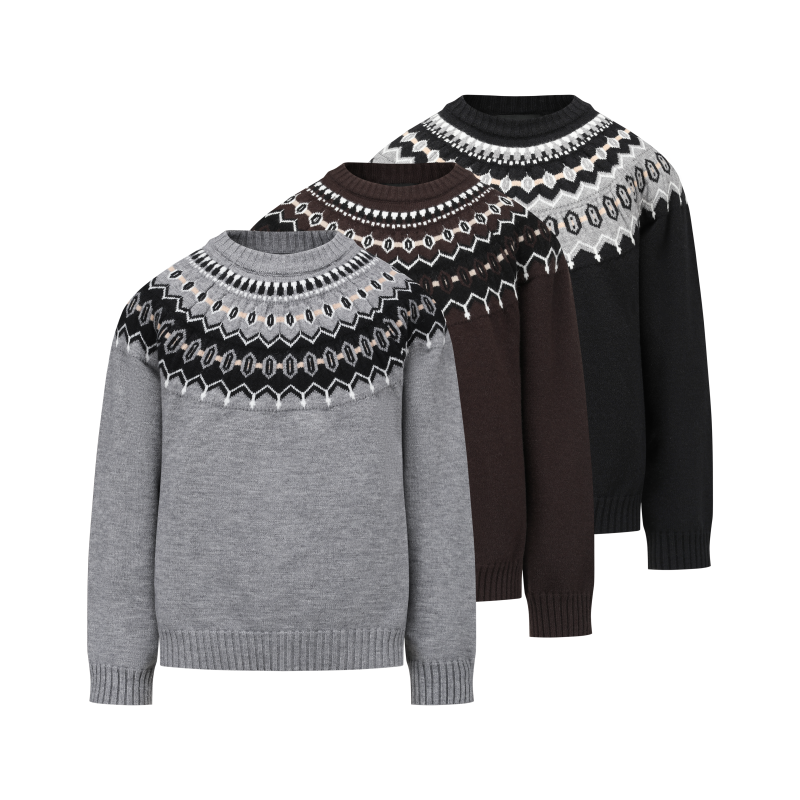 Manuscript Fair Isle Knit Sweater, Cashmere-Like Lazy Winter Pullover, Round Neck Jacquard Knitwear for Men