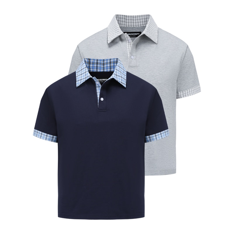 Manuscript Fake Two-Piece Plaid Polo High-Fashion Miu-Style T-Shirt with a Smart Fit and Short Sleeves