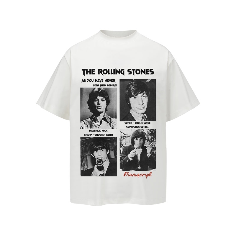 Manuscript Portrait Band Short-Sleeve Digital Direct-Print Sorona Ice-Feel Short Wide Boxy T-Shirt