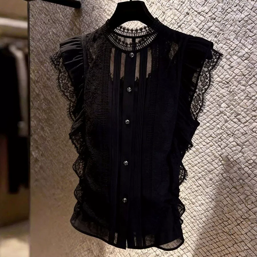 Тюль Shirt без рукавов, декоративный браслет, французский стиль, кружево платье, тренд сезона, западный стиль, стиль высокого качества