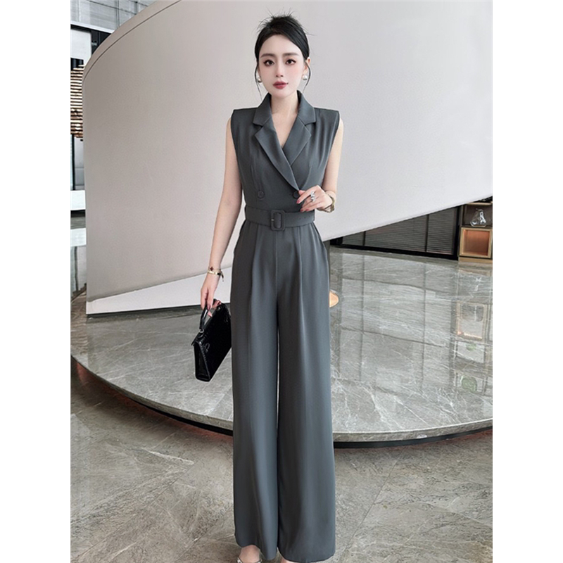 2026 Spring/Summer New Age-Reducing Fashionable Waist-Cinching Sleeveless Suit Jumpsuit Women's Wide-Leg Jumpsuit Professional Suit