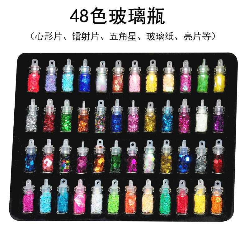 48-Colorful Manicure Mixed Glass Bottle Set Colorfulful Diamond Trinkets Glitter Glitter Nail Stickers Laser DIY Accessories
