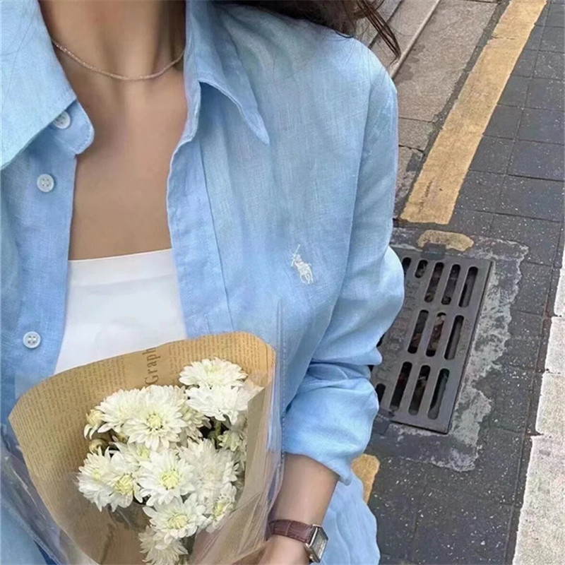 Casual Shirt Jacket for Women, Summer Thin Sun Protection Cardigan, Loose Long-Sleeved Top, Pure Cotton Linen Shirt