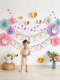Happy Birthday Ritual Decoration Girl Baby Flag Background Wall Home Children Balloon Party Scene Arrangement