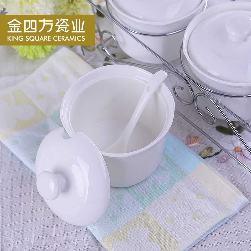 Gold square creative ceramic ipads China practical stainless steel frame kitchen spices flavor GuanPing boxed set combination