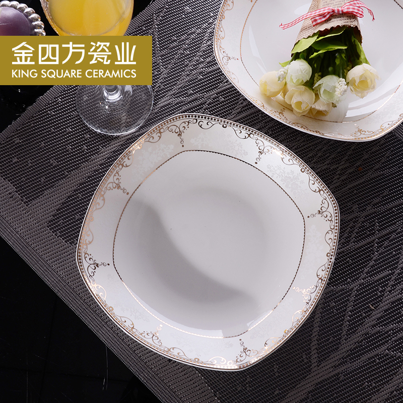 Gold square happiness home household bowls of ipads plate suit Korean contracted combination dishes ceramic plate