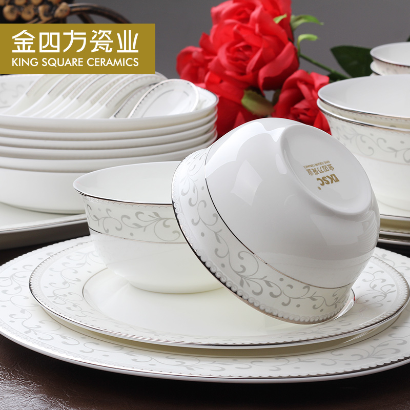 Silver lenovo tangshan 56 skull porcelain tableware household wedding dishes suit creative ceramic dishes Korean