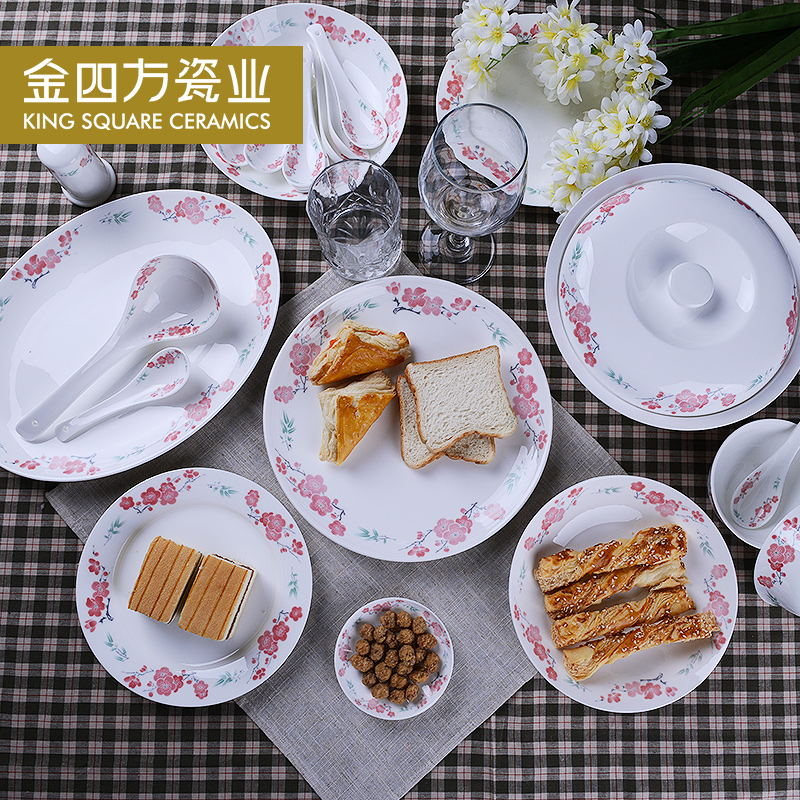 Gold square ipads China tableware suit 56/28 head pieces of pottery and porcelain dish dish in Korean glair microwave