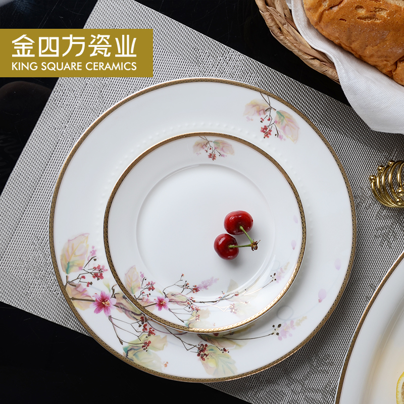 Beginner 's mind gold sifang industry 50 heads of household ipads porcelain tableware suit ceramic dishes suit creative Chinese bowl plate