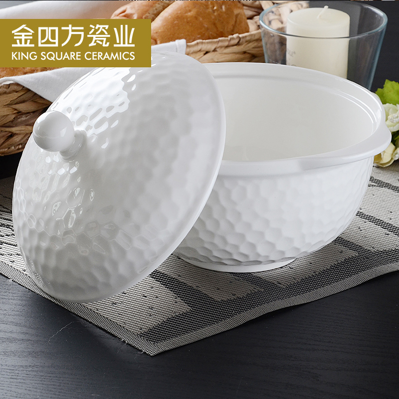 Gold square pure white ipads porcelain household golf dishes suit creative emboss bowl chopsticks dishes dishes cutlery set