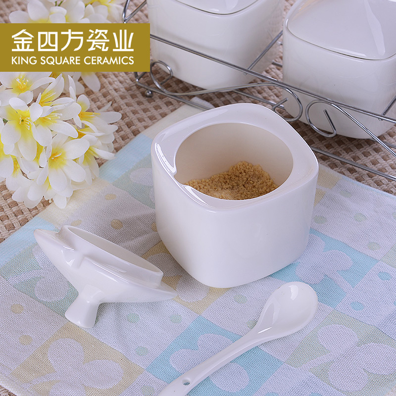 Gold square creative ceramic ipads China practical stainless steel frame kitchen spices flavor GuanPing boxed set combination
