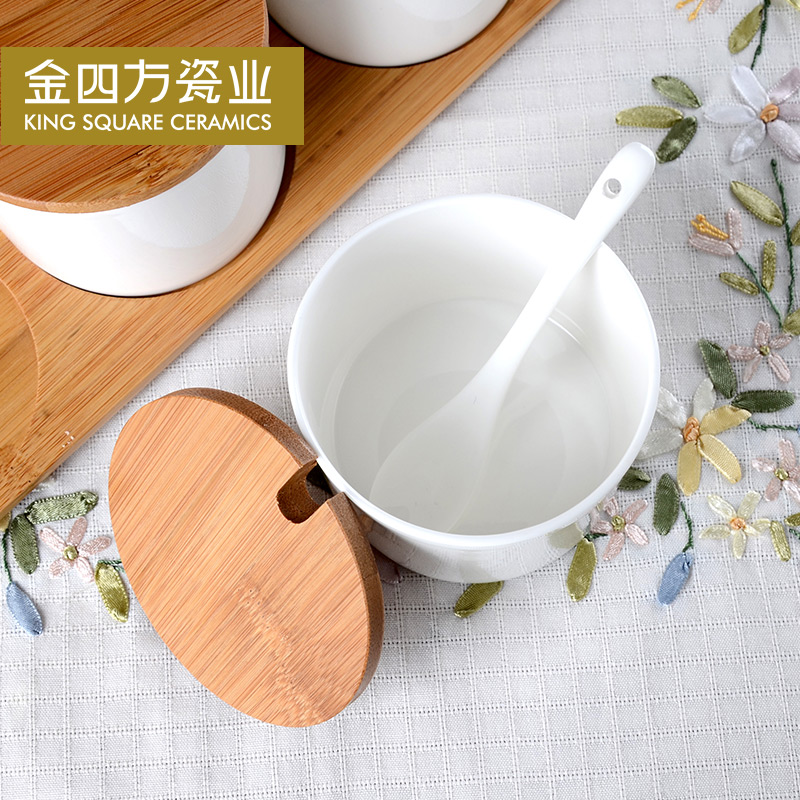 Gold square creative ceramic practical bracket ipads China bamboo kitchen supplies spices flavor GuanPing boxed set combination