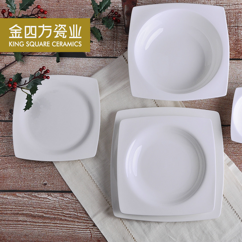 Gold square tangshan ipads bowls plate tableware ceramics of pure square plate steak meal bowl dish tianyuan 8-10