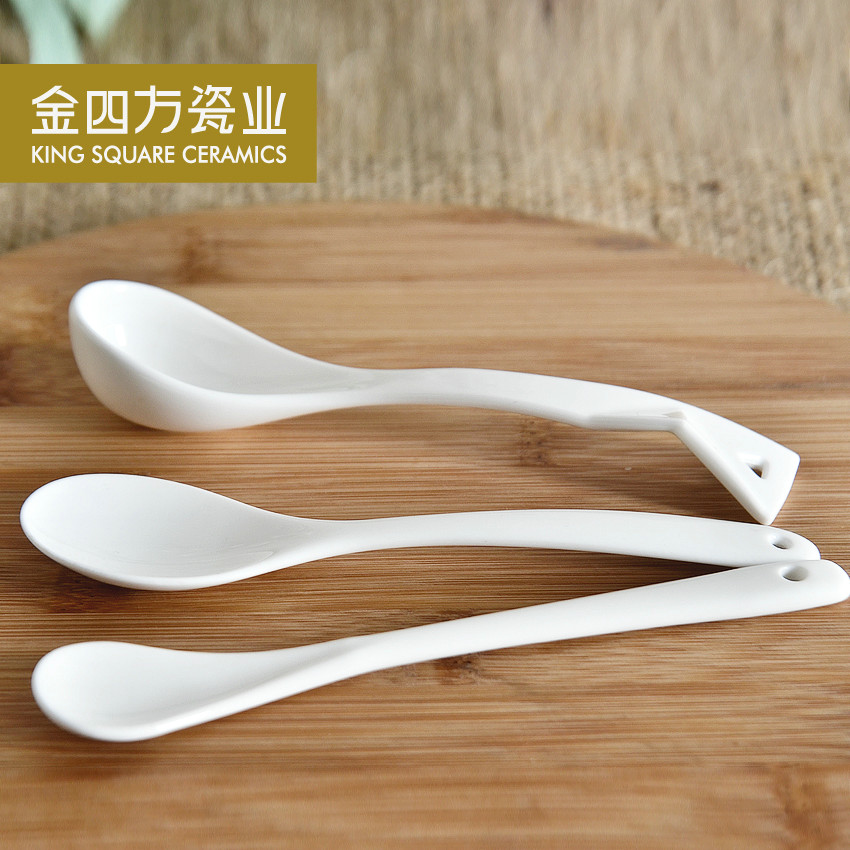 Gold square pure white ipads porcelain run son lovely big run small spoon, round long handle ladle ceramic coffee spoons condiment spoon