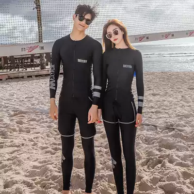 Couple diving suit women's long sleeve two-piece zipper slim quick-dry sunscreen swimsuit men snorkeling surf jellyfish coat