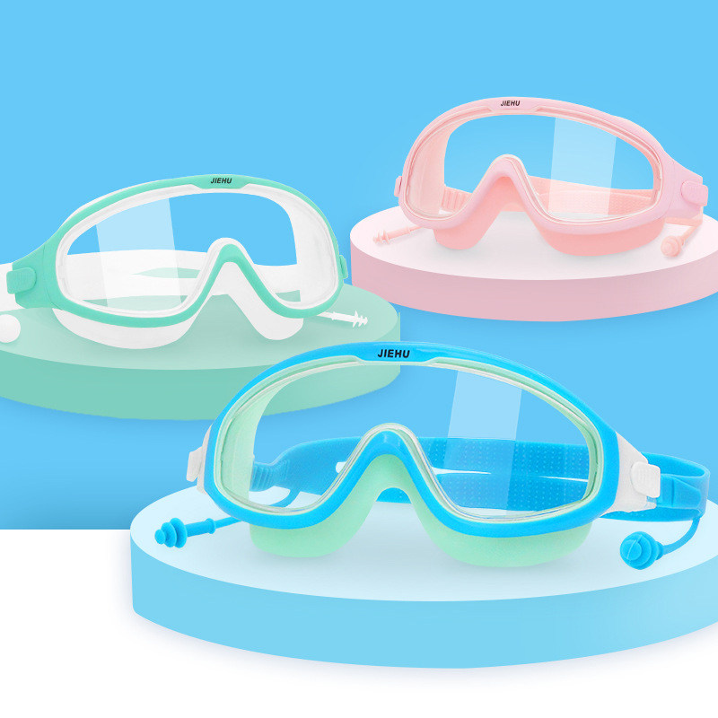 Children's swimming goggles boys and girls swimming glasses student training waterproof anti-fog large frame HD diving goggles mirror caps
