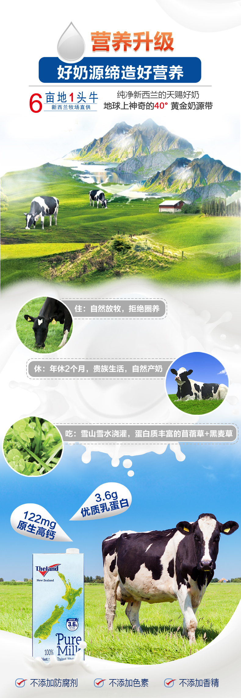 新西兰原装进口 纽仕兰 3.6g蛋白 全脂高钙纯牛奶 1L*3盒 图5