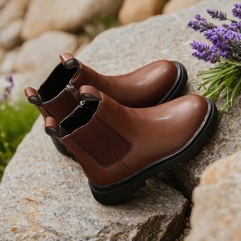 Brown Girls' Boots, Children's Martin Boots, Cowboy Western Boys' Short Boots, British Style Leather Boots, Baby Chimney Cotton Shoes