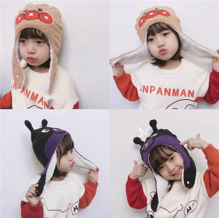 Autumn and winter new bread Anpanman bacteria boy plush hat male and female children baby cute cartoon warm ear cap