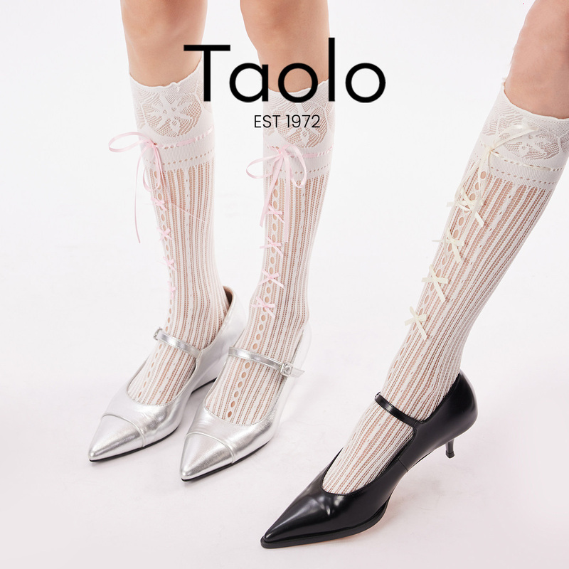 Japanese Taolo Sweet Style White Lace Long Socks for Women, Spring and Autumn Lace-Up Hollow-Out Jk Socks, Thin Style