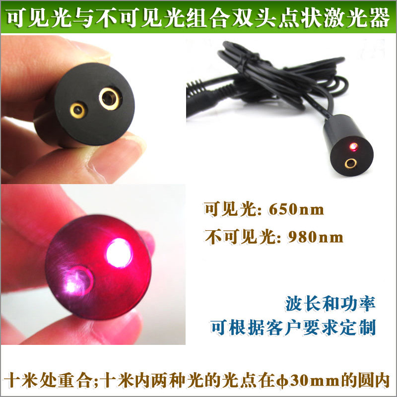 双孔激光头可见光650nm+红外光980nm组合双头激光器波长功率定制