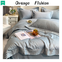 Light extravaganza 100 long suede cotton gon satin spring autumn four pieces of simple pure color pure cotton quilt cover bedding 1 8 m