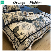 Eurostyle Heben Wind Pure Cotton Four Pieces Of Pure Cotton Advanced Feel Light Luxury Bed Bedding Retro Ultra Soft Bed Hat Quilt Cover 4