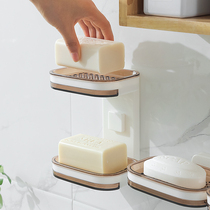 Free Punch Soap Box Toilet Double Drain Rotary Soap Rack Laundry Soap Box Bathroom Shelve Soap Rack