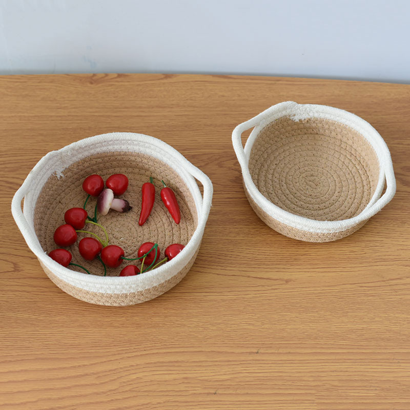 Desktop Storage Box Cotton Thread Round Cosmetic Basket Pastoral Style Nordic Style Woven Snack Basket Storage Knitted Basket