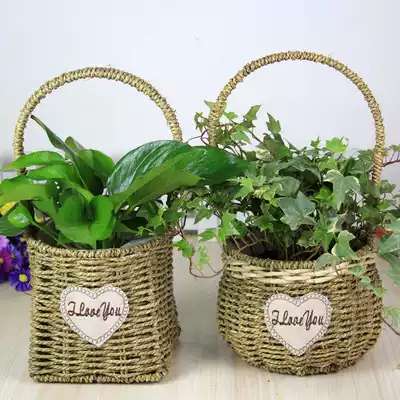 Flower basket straw woven rattan basket flower arrangement portable hanging wall wall hanging flower pot pot fleshy rattan flower arrangement flower basket