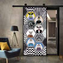 Customized solid wood composite barn door Nordic stained door kitchen hanging door glass door door sliding door door