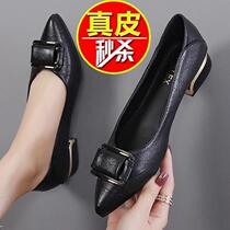 Back Force Pointed Low Heel Coarse Heel Soft Bottom Single Shoes Woman Spring Autumn Shallow Mouth Casual Flat Bottom Shoes Painted Leather Women Shoes 100 Hitch