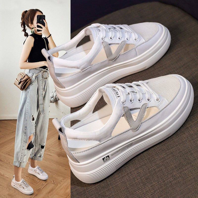 Back in force 2022 New summer season heightening small white shoes female breathable thick bottom hollowed-out mesh surface 100 hitch for leisure
