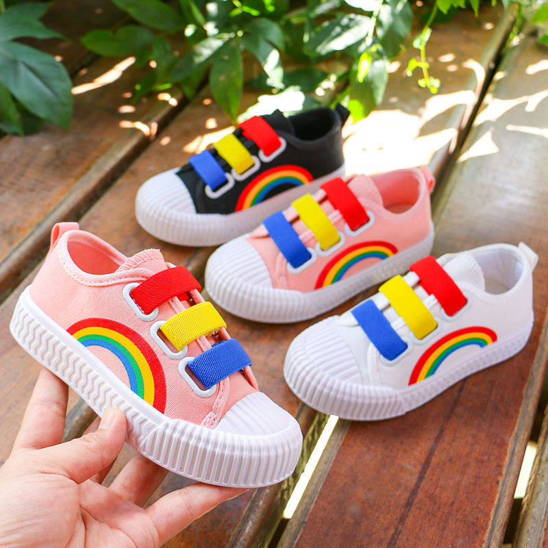 Return Force Sail Cloth Shoes 2022 Spring Autumn New Girl Shoes Girl Little White Shoes Baby Board Shoes Rainbow Boy Single Shoes