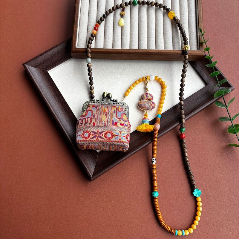New Chinese-Style Handmade Jacquard Embroidered Crossbody Bag, National Style Coin Purse, Detachable Multi-Purpose Chain, Versatile Ethnic Style Accessory