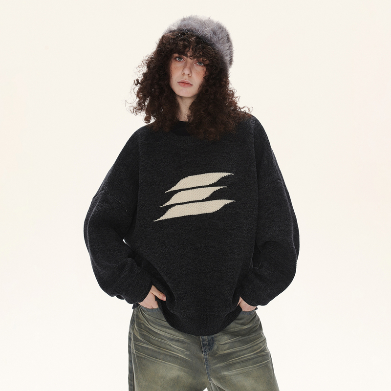 Lostctrl Original Design Trendy Brand Logo Sweater for Men and Women, Autumn and Winter Lazy Style Loose Knit Sweater Jacket
