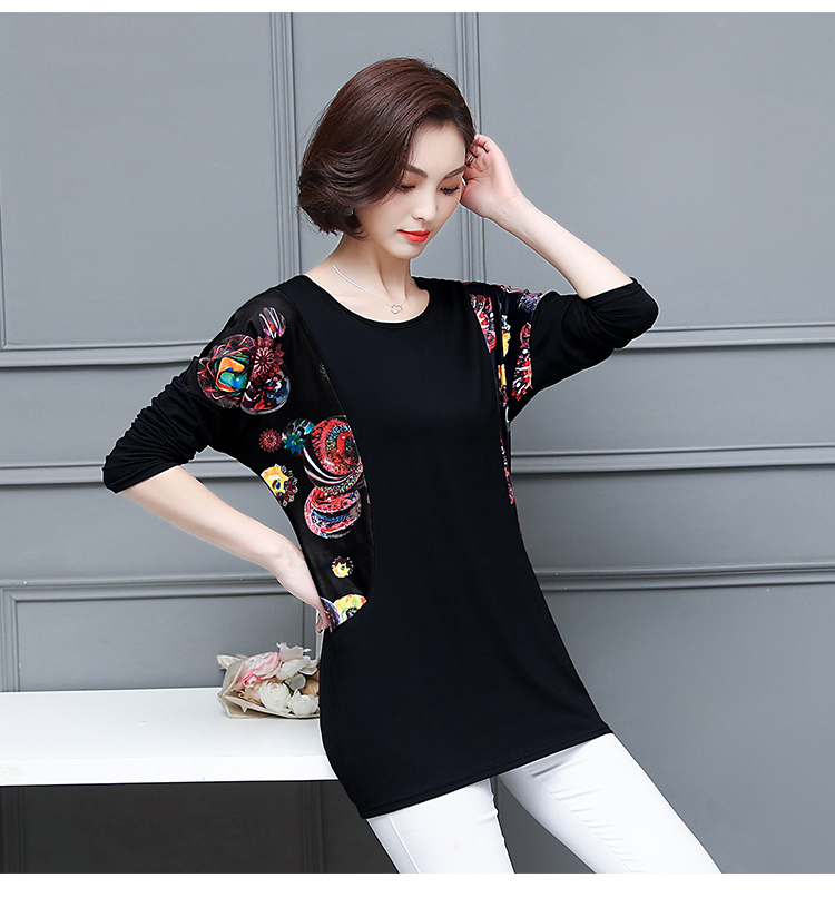 Áo sơ mi nữ bụng rộng kích thước lớn mới béo mm dài phần rộng áo thun mỏng tay dài mùa thu mẹ áo khoác trung niên nữ