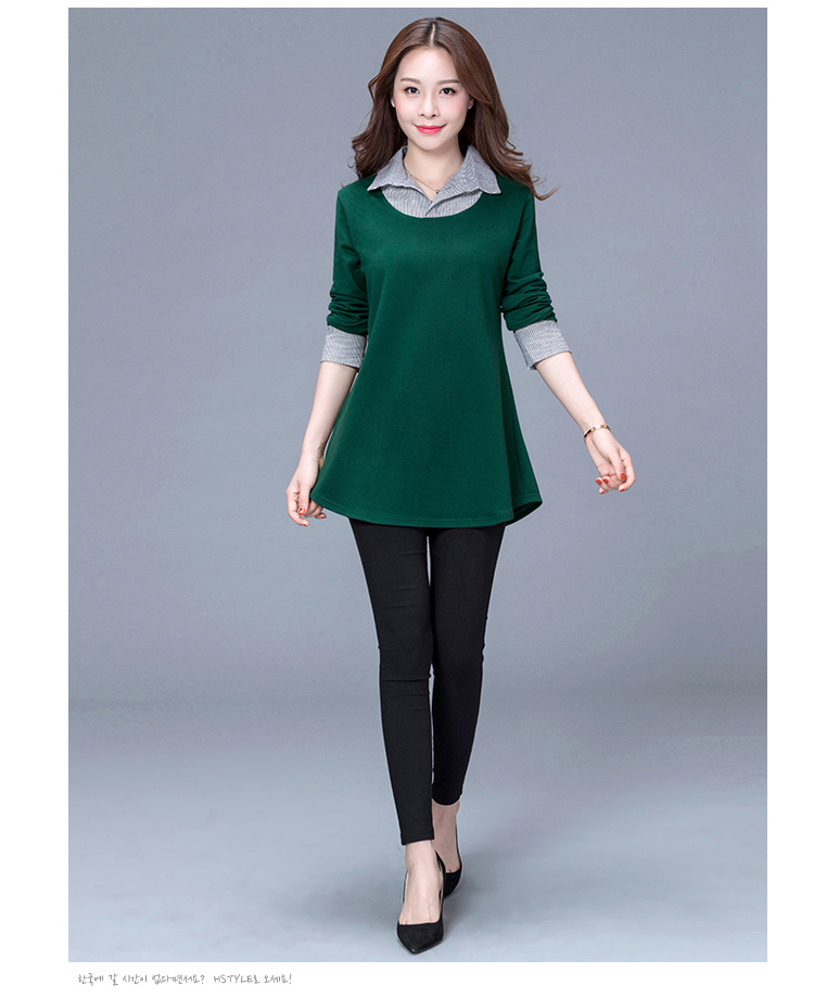 Mẹ size lớn nữ béo mm che bụng áo mùa thu ve áo mới trong đoạn dài áo thun cotton dài tay nữ áo khoác cho phụ nữ 40 tuổi