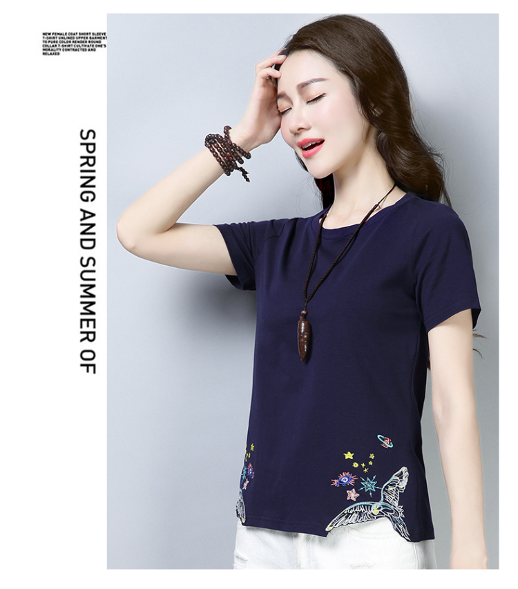 Phụ nữ trung niên mùa hè mặc áo thun cotton ngắn tay 30-35-40-45 đến 50 tuổi. - Quần áo của mẹ đầm dài qua gối cho tuổi trung niên