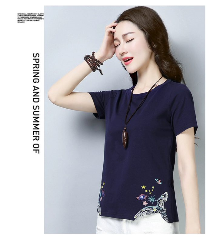 Phụ nữ trung niên mùa hè mặc áo thun cotton ngắn tay 30-35-40-45 đến 50 tuổi. - Quần áo của mẹ áo thun nữ tuổi 40