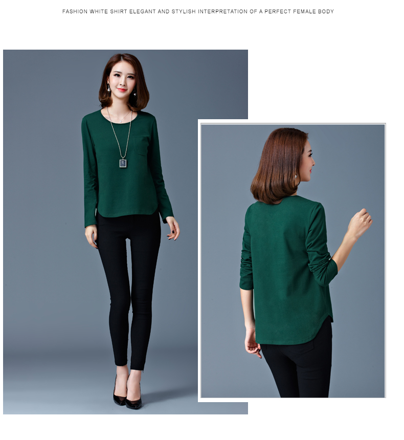 Áo dài tay phần nhỏ ngắn tay áo thun cotton chạm đáy áo phông giản dị T có phần giữa mùa thu mặc quần áo mùa thu và mùa thu nữ áo thun trơn nữ